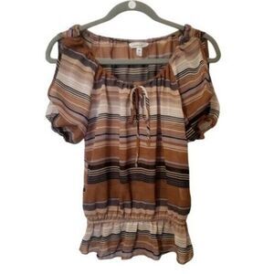 Speeckless Womens Sz M Brown  Striped Short Sleeve Blouse
